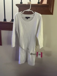 IZ BYER GIRL White Sparkle 3/4 Sleeve Cowl Neck Knit Sweater Dress Size M - Picture 1 of 4