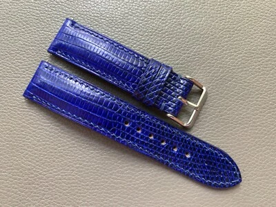 Pulseira de relógio de couro pele de lagarto genuína azul 10..17 18 19 20 21 22 23 26mm - Imagem 1 de 4