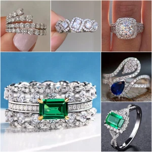 Women Wedding Jewelry Cubic Zircon 925 Silver Plated Rings Gorgeous Ring Sz 6-10 - Bild 1 von 23