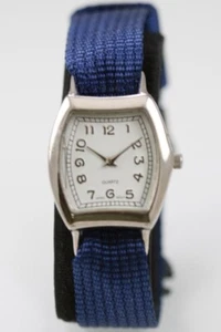 Unbranded Women Watch Silver Stainless Steel WR Blue Nylon Battery White Quartz - Picture 1 of 6