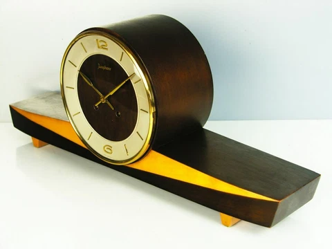 RARE BEAUTIFUL LATER ART DECO JUNGHANS CHIMING MANTEL CLOCK WITH BALANCE WHEEL Cover