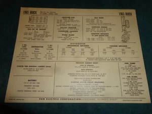 1965 BUICK LESABRE 300 V-8 ENGINE SUN TUNE-UP CHART / USEFUL ITEM! - Bild 1 von 2