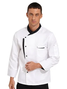 Unisex Mens Chef Jacket Long Sleeve Coat Restaurant Kitchen Cooking Tops Uniform - Picture 1 of 40