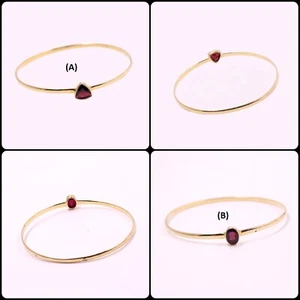 Natural Garnet Gemstone Bangle Gold Plated 925 Silver Jewelry KB2274 - Picture 1 of 8