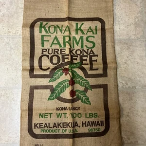 Konia Kai Farms Pure Kona Coffee Beans Burlap Bag 100lbs Kealakekia Hawaii USA - Picture 1 of 6