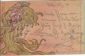 1899 Art Nouveau Girl's Head in the Modern Style German Postcard - Picture 1 of 2