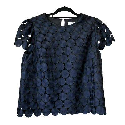 Блузка Milly размер большой темно-синий круг кружева коротким рукавом текстурированный искусства носить - Изображение 1 из 4
