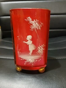 Jarrón Harrach Bohemio pintado a mano c1890 estuche vidrio arándano Mary Gregory - Imagen 1 de 11