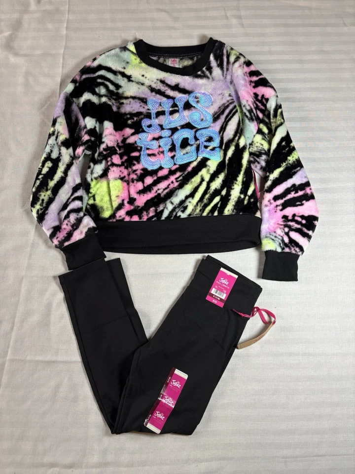 Justice Girls Conjunto de 2 Suéteres Difusos Tinte y Leggings Negros Talla S 7/8 Nuevo con Etiquetas Foto 1 de 4