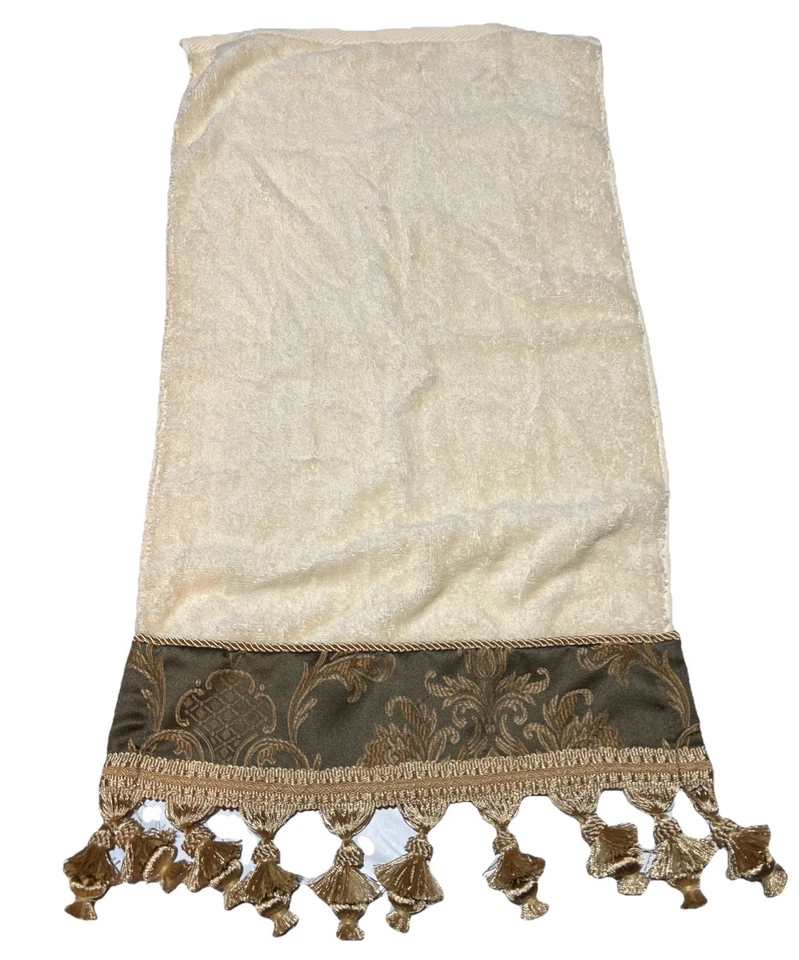 "Toalla de mano decorativa CROSCILL brocado crema borlas doradas 15,5"" x 30,5""" Foto 1 de 1