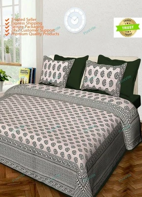 Sábana bajera doble de algodón estampada floral para decoración del hogar con 2 fundas de almohada 90x108 Foto 1 de 4