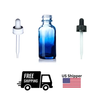 Cobalt Blue 1oz Glass Bottles w/ Droppers – Black or White Cap – Free Ship USA - Picture 1 of 4