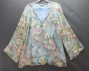 Ice Rare Vintage Beaded Silk Leopard Garden 2X Top Floral Animal Print w Lining - Picture 1 of 12