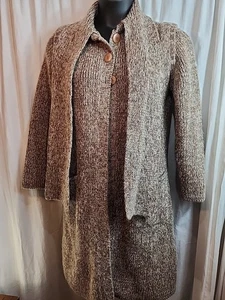 Vintage LeRoy brauner Woll- und Mohairstrickpullover, offener mittellanger Mantel, Langarm - Bild 1 von 9