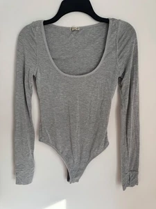 Free People Intimately Settle In Scoop Neck Long Sleeve Bodysuit Gray Small - Picture 1 of 9