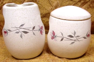 Franciscan DUET sugar bowl w/lid & creamer earthenware speckled USA 1956-1967 - Picture 1 of 4