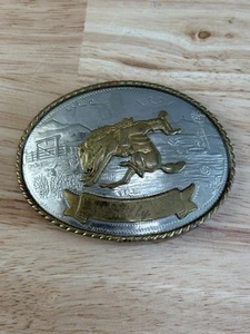 Western Cowboy Rodeo Broncho German Silver Belt Buckle by Tony Lama engraved - Picture 1 of 4