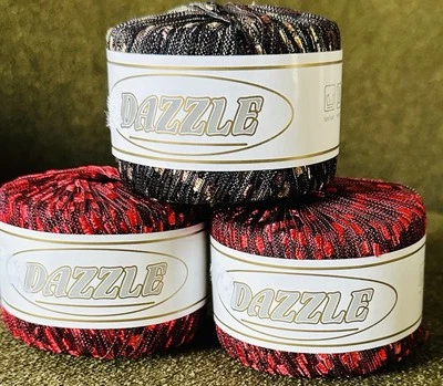 Lote de 3 hilos de nailon Dazzle -- 25 g / 82 yardas - 2 rojos #80 y 1 negros #91 NUEVO Foto 1 de 4