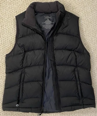 LL Bean Womens M Medium Puffer Vest Jacket Goose Down Lined Black Full Zip OFJT1 - Image 1 of 4