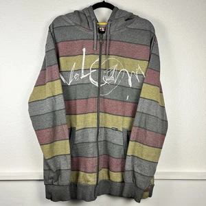 Vintage Volcom Hoodie Full Zip Sweatshirt Striped Grunge Logo Y2K Herren XL - Bild 1 von 8