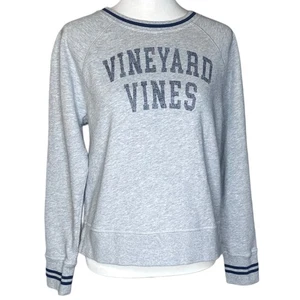 Vineyard Vines Women’s Varsity Logo Gray Raglan Sweatshirt Striped Trim Sz S - Picture 1 of 5