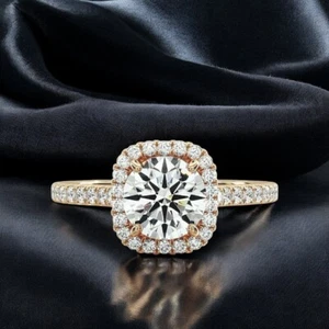 18k Yellow Gold Wedding Ring Diamond Round Cut 1.40 Ct Lab Grown IGI 7 8 - Picture 1 of 13