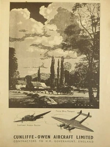 9/1942 PUB CUNLIFFE-OWEN AIRCRAFT LOCKHEED HUDSON / FLYING WING ORIGINAL AD - Picture 1 of 2