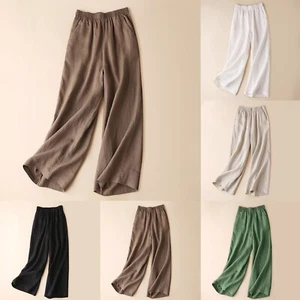 Women's Cotton Pants Linen Solid Color Drape Casual Faddish Oversized Easeful - Picture 1 of 28