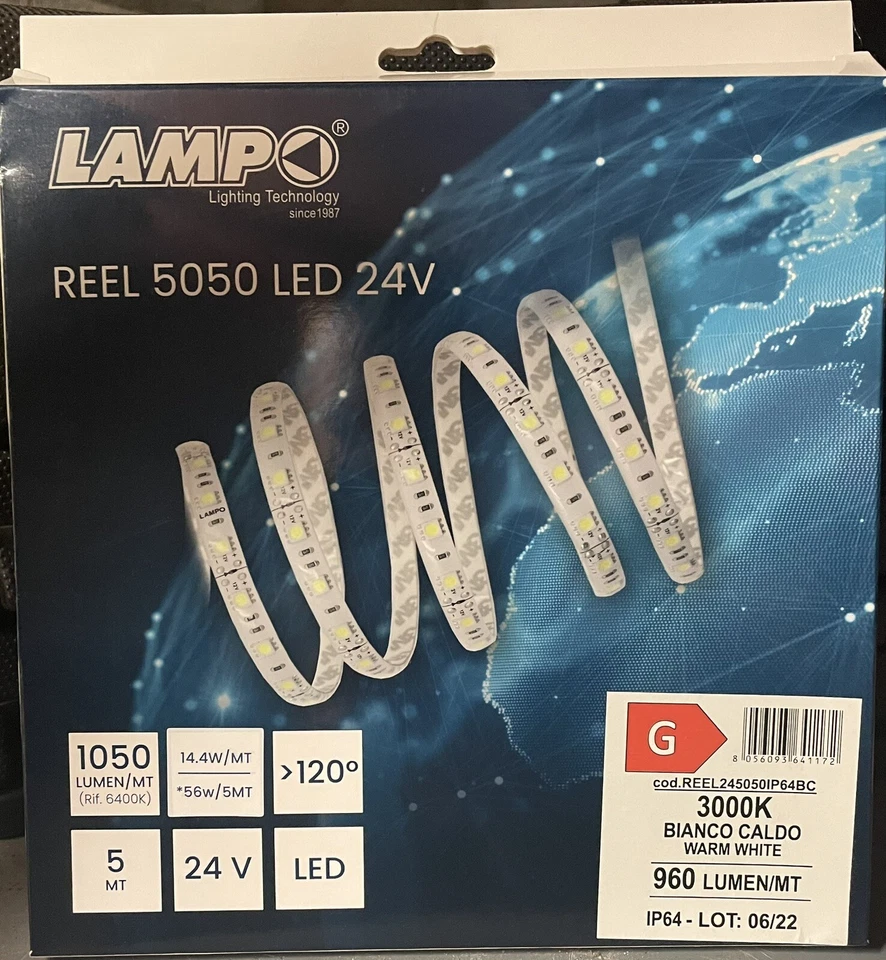 Strisce led Lampo 24v-IP65-14,4w/mt-3000k , 2 da 5mt e 2 da 3mt - Immagine 1 di 3