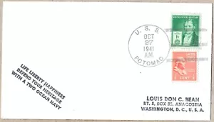 WWII NAVAL COVER USS POTOMAC AG-25 FDR PRESIDENTIAL YACHT NAVY DAY 27 OCT 1941 - Picture 1 of 1