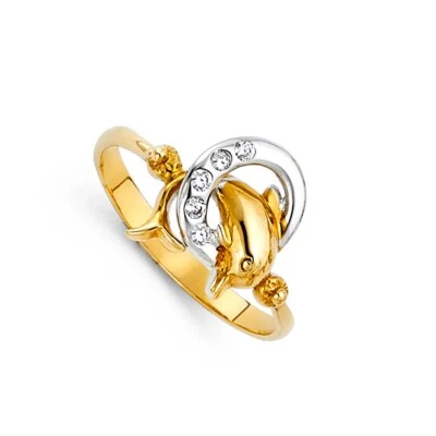 Oro - Anillo de delfín de lujo de circonitas cúbicas de oro tricolor 14K Foto 1 de 4