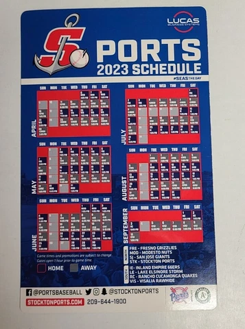 Stockton Ports 2023 Magnet Schedule SGA Milb Oakland A's Cover