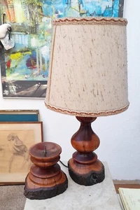 Tischleuchte Tischlampe Wurzelholz HANDARBEIT 56 cm mit Kerzenständer 70/80er - Bild 1 von 9