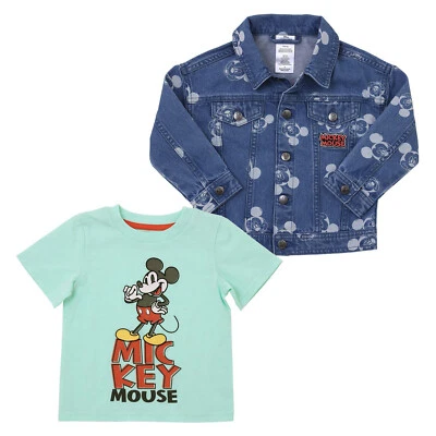 Nuevo Unisex Disney Mickey Mouse Niños Chaqueta Denim Aqua Camiseta Conjunto tallas 3T-6T Foto 1 de 4
