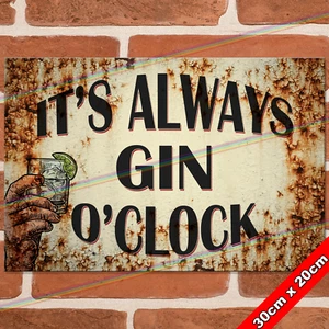 GIN O CLOCK 30cm Metal Signs Mancave Pub Bar Garage Funny Retro Gift Tin Sign UK - Picture 1 of 3