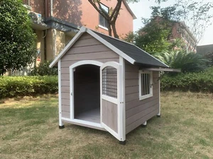 YES4PETS XL Timber Pet Dog Kennel House Puppy Wooden Timber Cabin With Door Grey - Picture 1 of 5