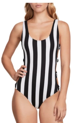 Women's Volcom Stripe Club One-Piece Swimsuit Size L Black L134035 - Image 1 of 3