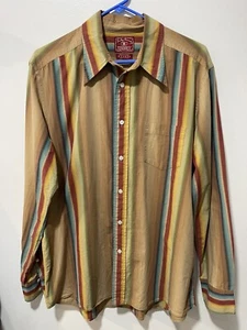 MENS LUCKY BRAND DUNGAREES LONG SLEEVE DRESS SHIRT Tan STRIPE COLOR SIZE XL (g7) - Picture 1 of 3