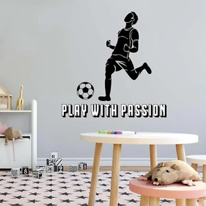 Pegatina de pared para dormitorio de jugador de fútbol ganador apasionado Juega con pasión 33" X 33" - Imagen 1 de 1
