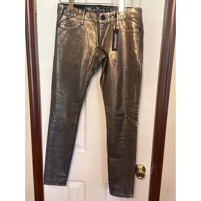 Express Stella 牛仔打底裤金属低腰裤子青铜 6 码全新带标签 — 第 1/4 张图片