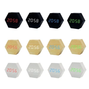 Digital Alarm Clock Display Snooze LED Temperature Hexagon Voice Control USB - Picture 1 of 15