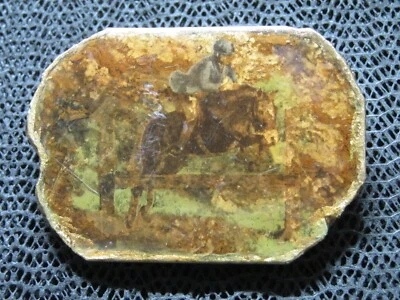 HORSE JOCKEY RIDER STONE HIPPIE BELT BUCKLE! VINTAGE! RARE! 1970s! HANDCRAFTED! - Image 1 of 4