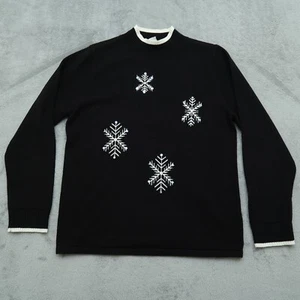 Alia Pullover Damen kleiner Pulli Langarm Rundhals Strick schwarz Schneeflocken - Bild 1 von 10