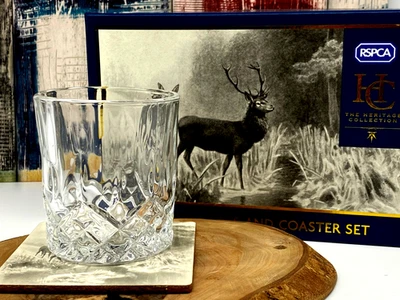 Vintage Whisky Glass Coaster Set Crystal Boxed Heritage Collection Royal Scot - Image 1 of 4
