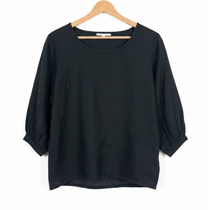 Top Bryn Walker Mujer M Negro Lino Lagenlook Artístico Minimalista Cordón Dobladillo Foto 1 de 4