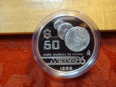 1986 Мексика футбол Кубок Серебряный доказательство монета $50 песо - бесплатный S и H США - Изображение 1 из 3