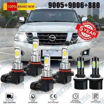 For Nissan Titan 2004-2014 2015 Combo LED Headlights High/Low + Fog Lights Bulbs Foto 1 de 4