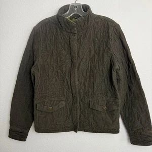 Chaqueta grande acolchada verde oscuro con cremallera Eddie Bauer para mujer cuello pana - Imagen 1 de 8