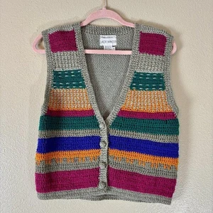 Jack Winter Vest Womens Medium Gray Multicolored Striped Silk Blend Retro V 90s - Picture 1 of 10