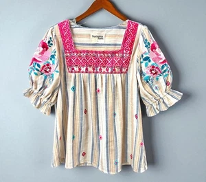 Top contadino Savanna Jane ricamo floreale boho collo quadrato sx manica a sbuffo piccola - Foto 1 di 11
